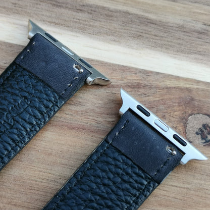 Underside of the Milan black leather apple watch.